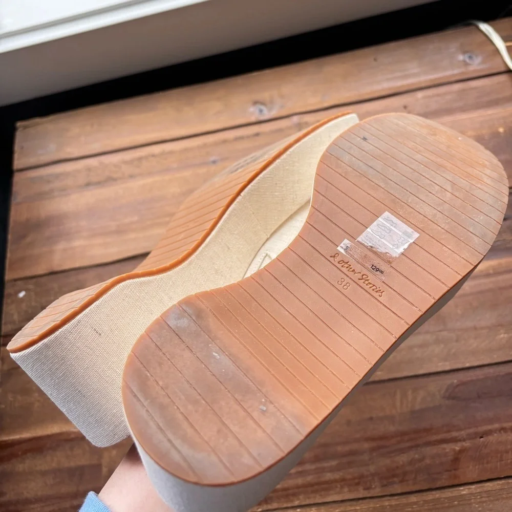 & Other Stories Canvas Cream Platform Mules Chunky Sole Size 38 / US 7